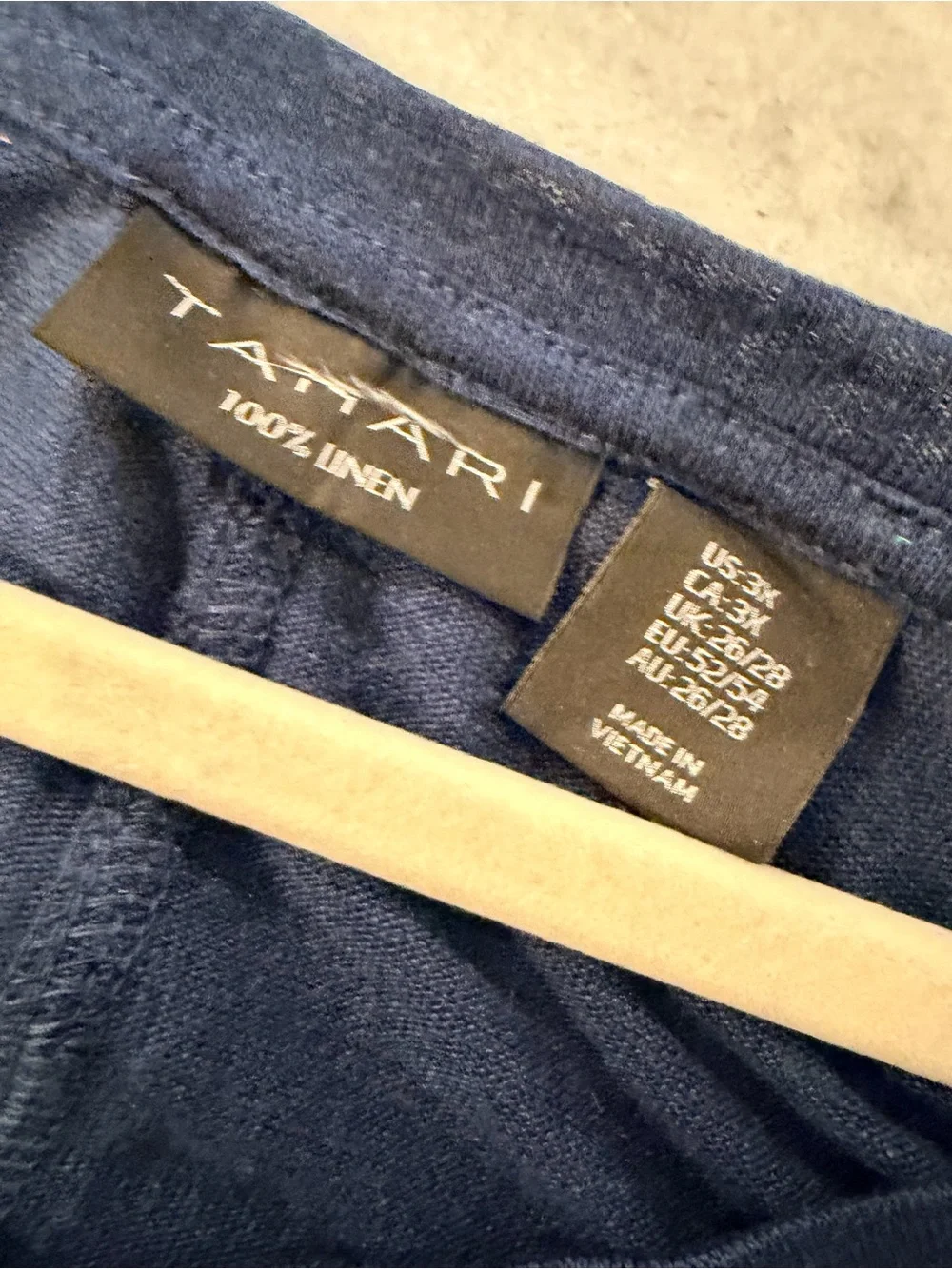 NWOT Tahari Size 3X Navy Blue 100% Linen V Neck Short Sleeve Relaxed Fit Top - Picture 5 of 7